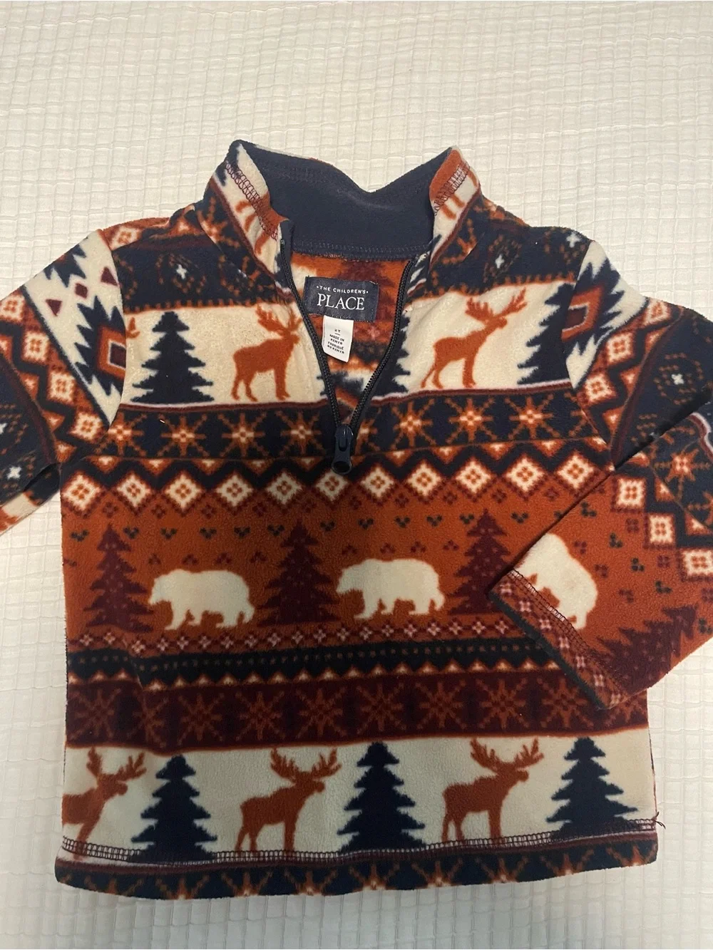 The Children's Place Brown Moose & Bear Half-Zip Fleece Pullover 2T